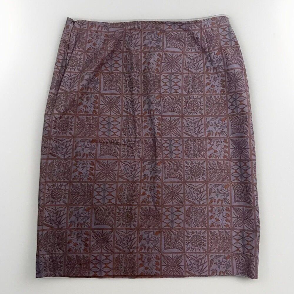 Peruvian Connection Twill Cotton Pencil Skirt Sz 10 Purple Floral Unique Print